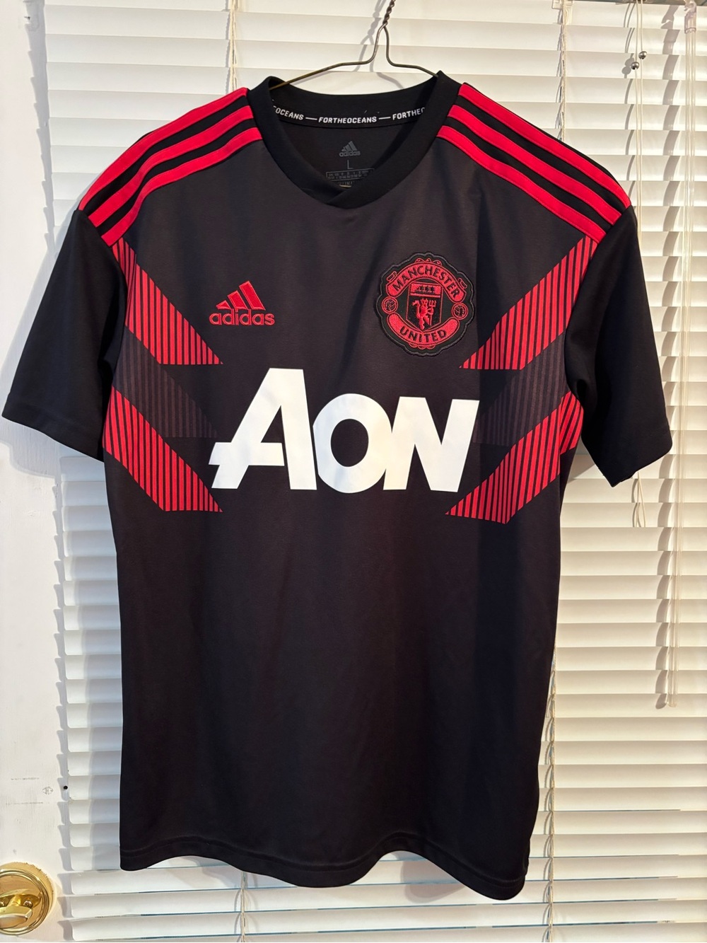 Adidas Manchester United Match Jersey 2018 Youth Size Large Black Red Stitched